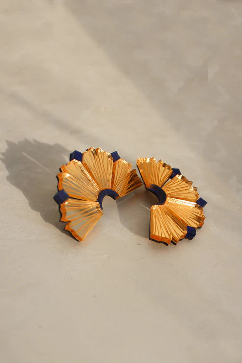 Nalla Earrings (Large) - Gold & Navy