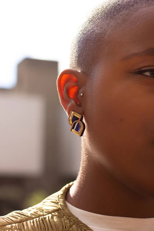 Arch Window Studs - Gold & Navy