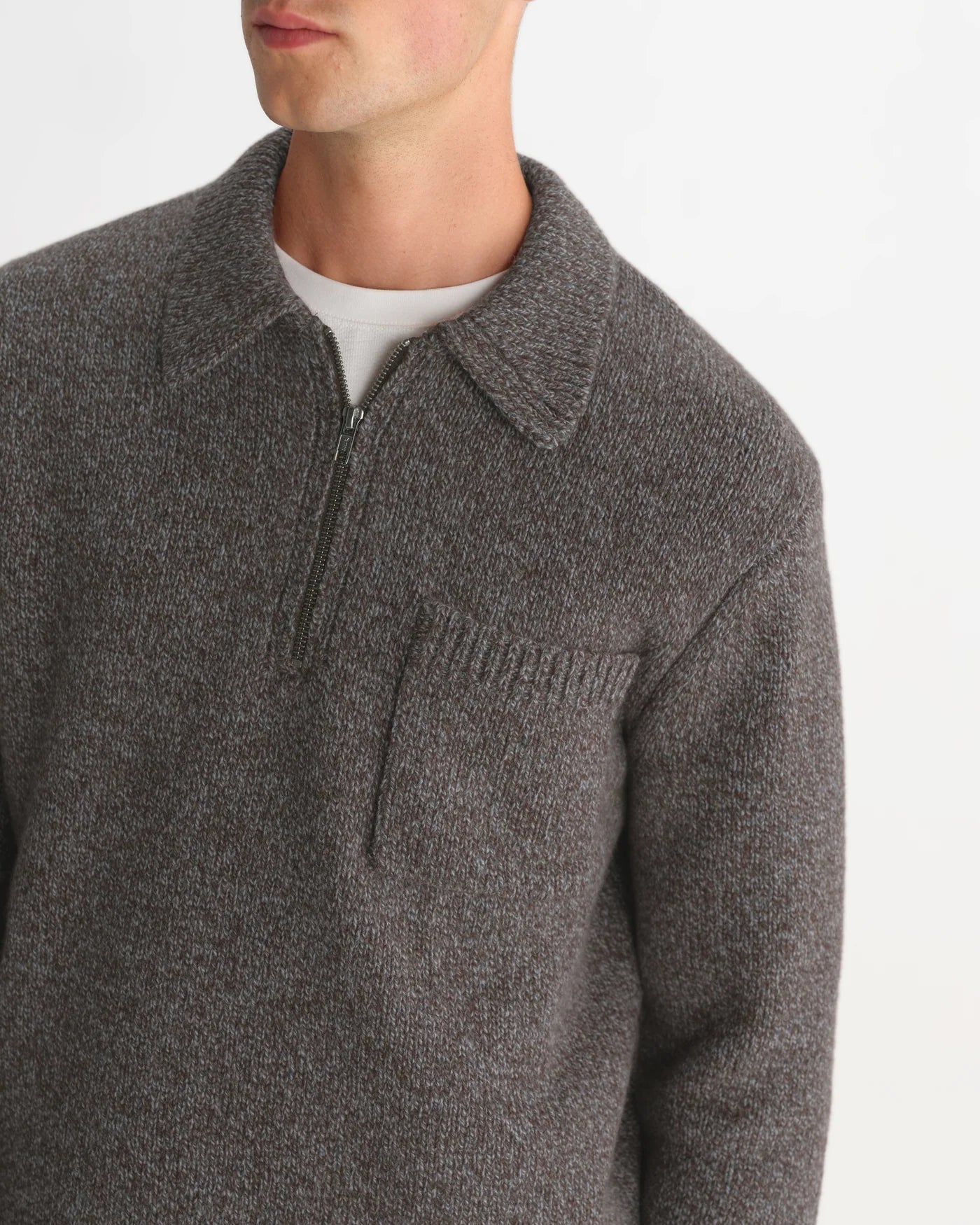 Alpha Zip Polo Twist Fleck Wool - Brown/Grey