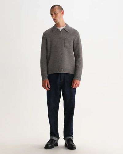 Alpha Zip Polo Twist Fleck Wool - Brown/Grey