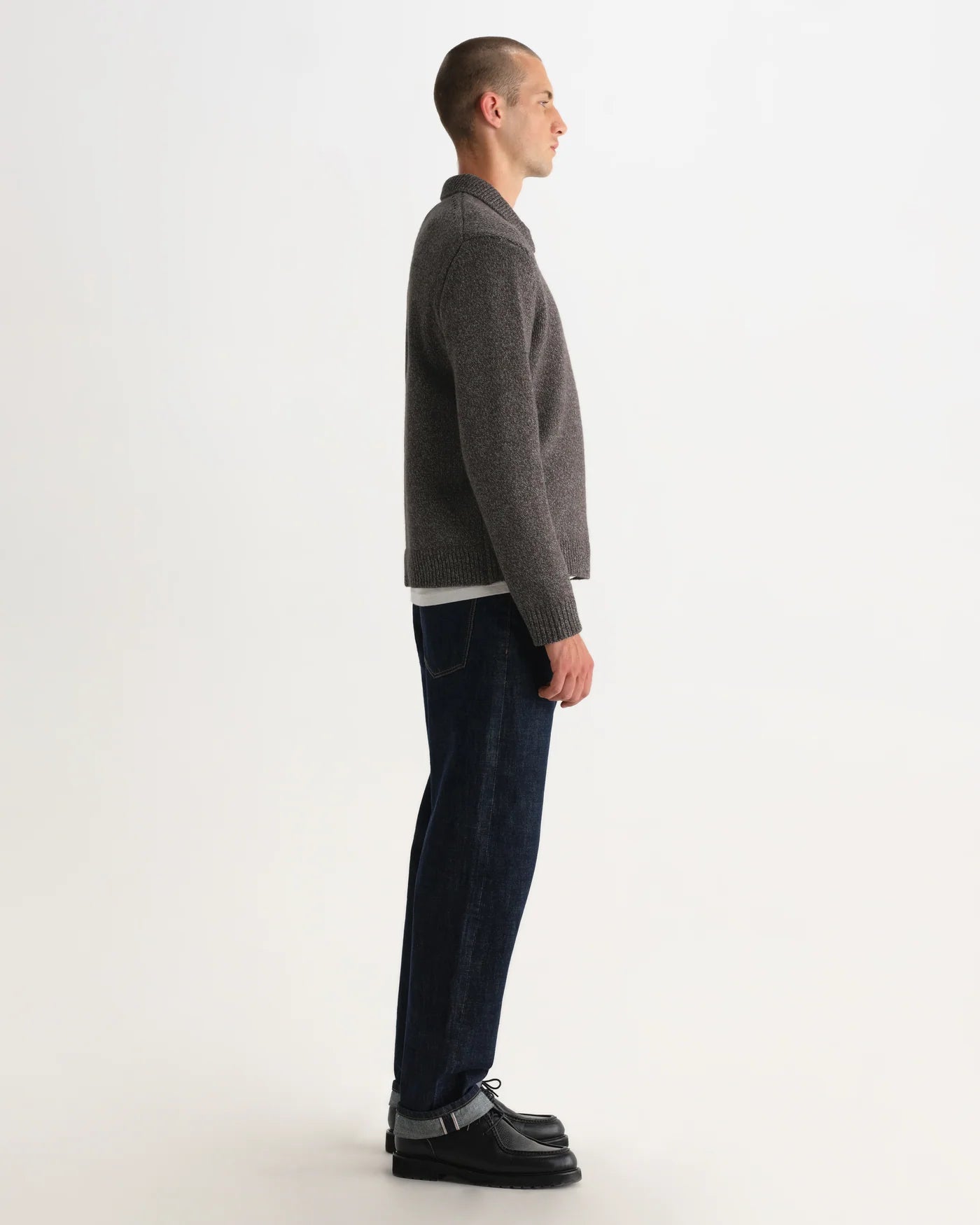 Alpha Zip Polo Twist Fleck Wool - Brown/Grey
