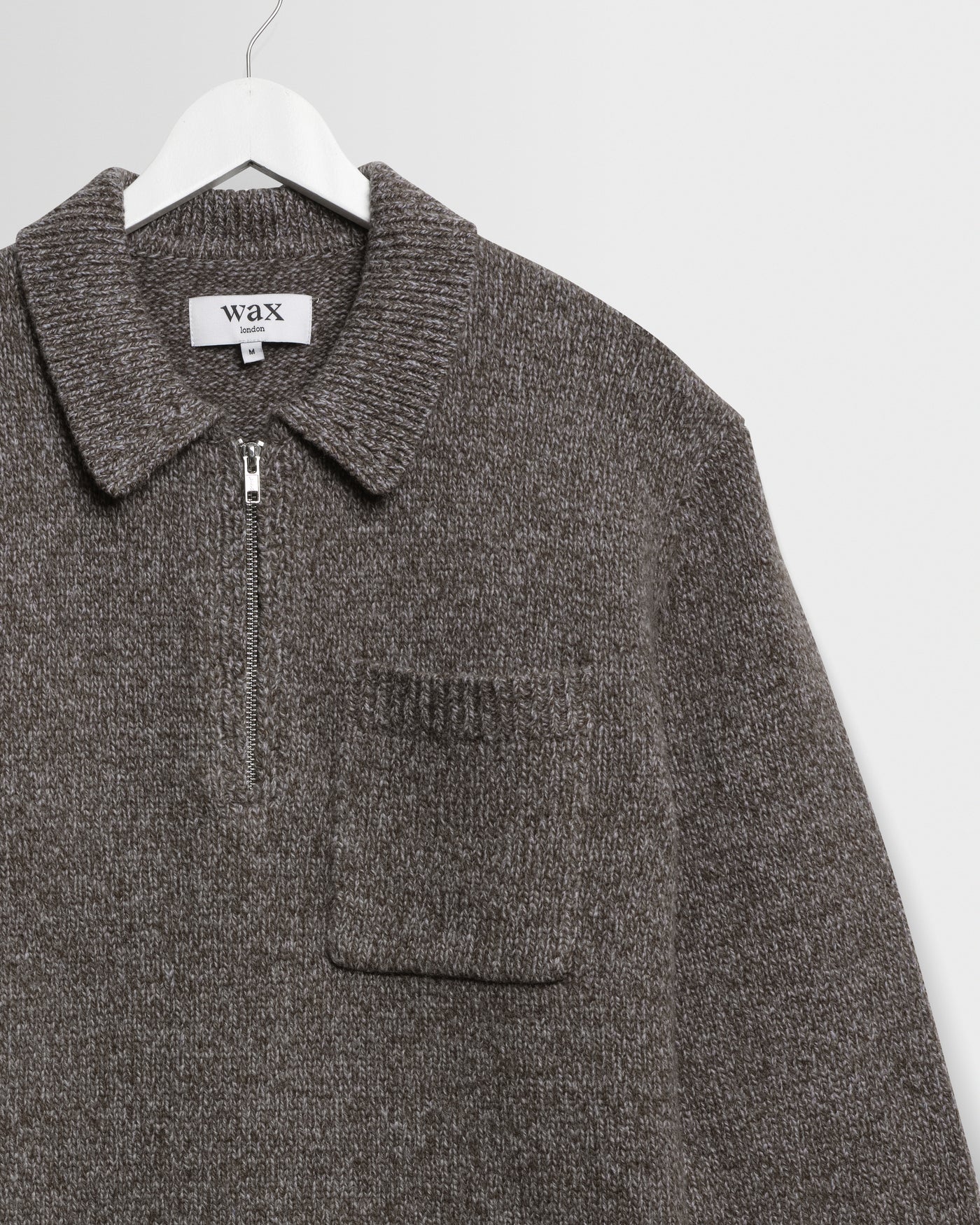 Alpha Zip Polo Twist Fleck Wool - Brown/Grey