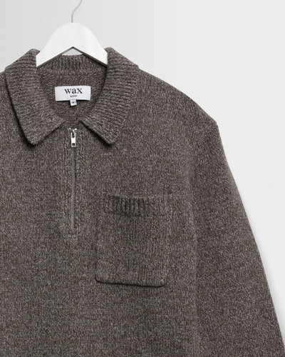 Alpha Zip Polo Twist Fleck Wool - Brown/Grey