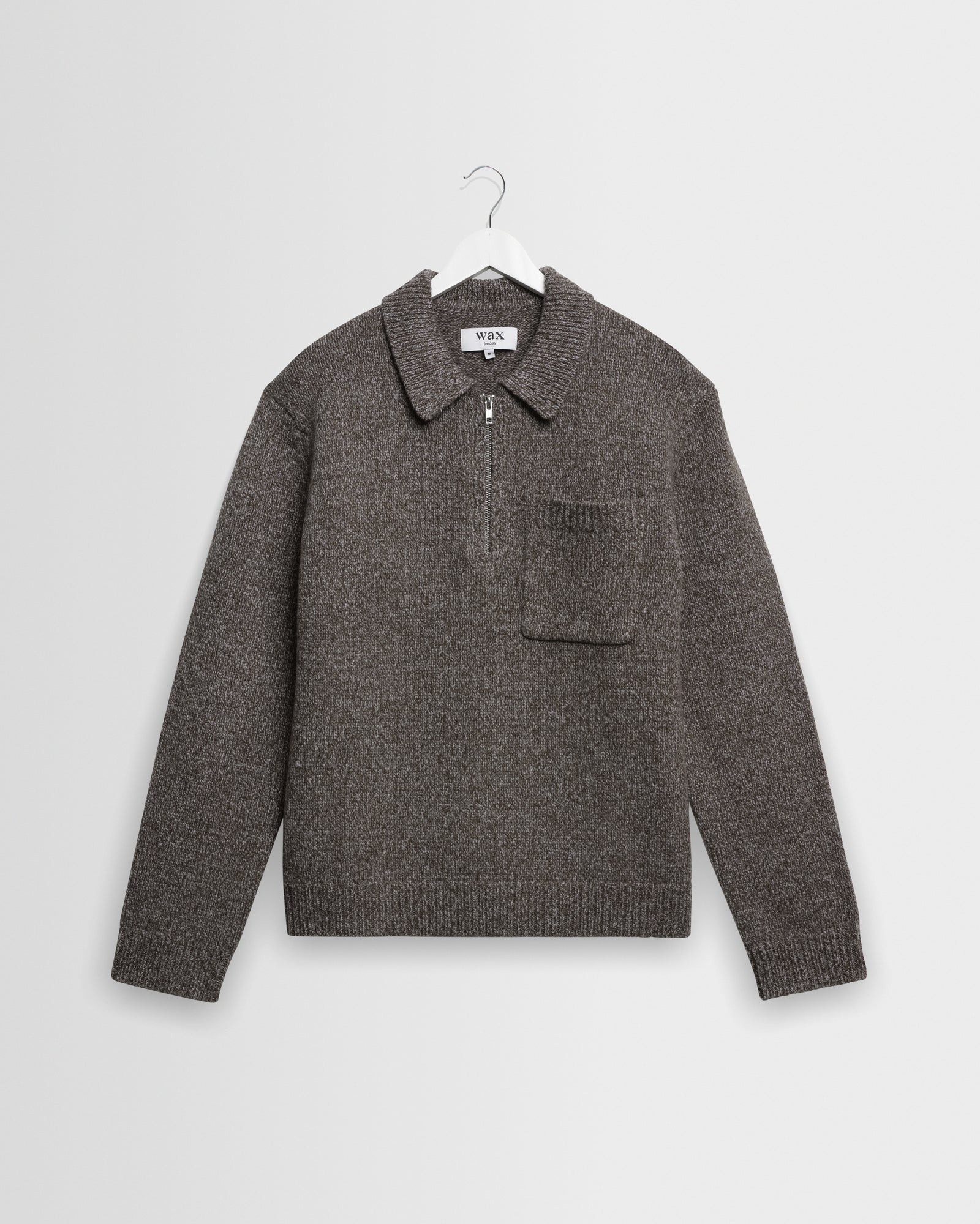 Alpha Zip Polo Twist Fleck Wool - Brown/Grey