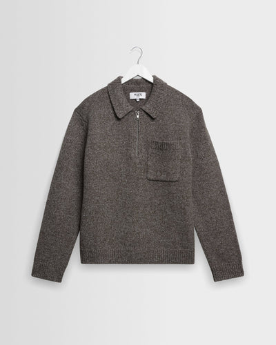 Alpha Zip Polo Twist Fleck Wool - Brown/Grey