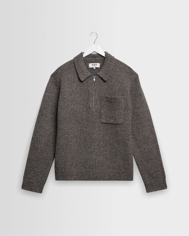Alpha Zip Polo Twist Fleck Wool - Brown/Grey