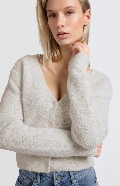 Boucle Cardigan with Colourful Accents - Off White
