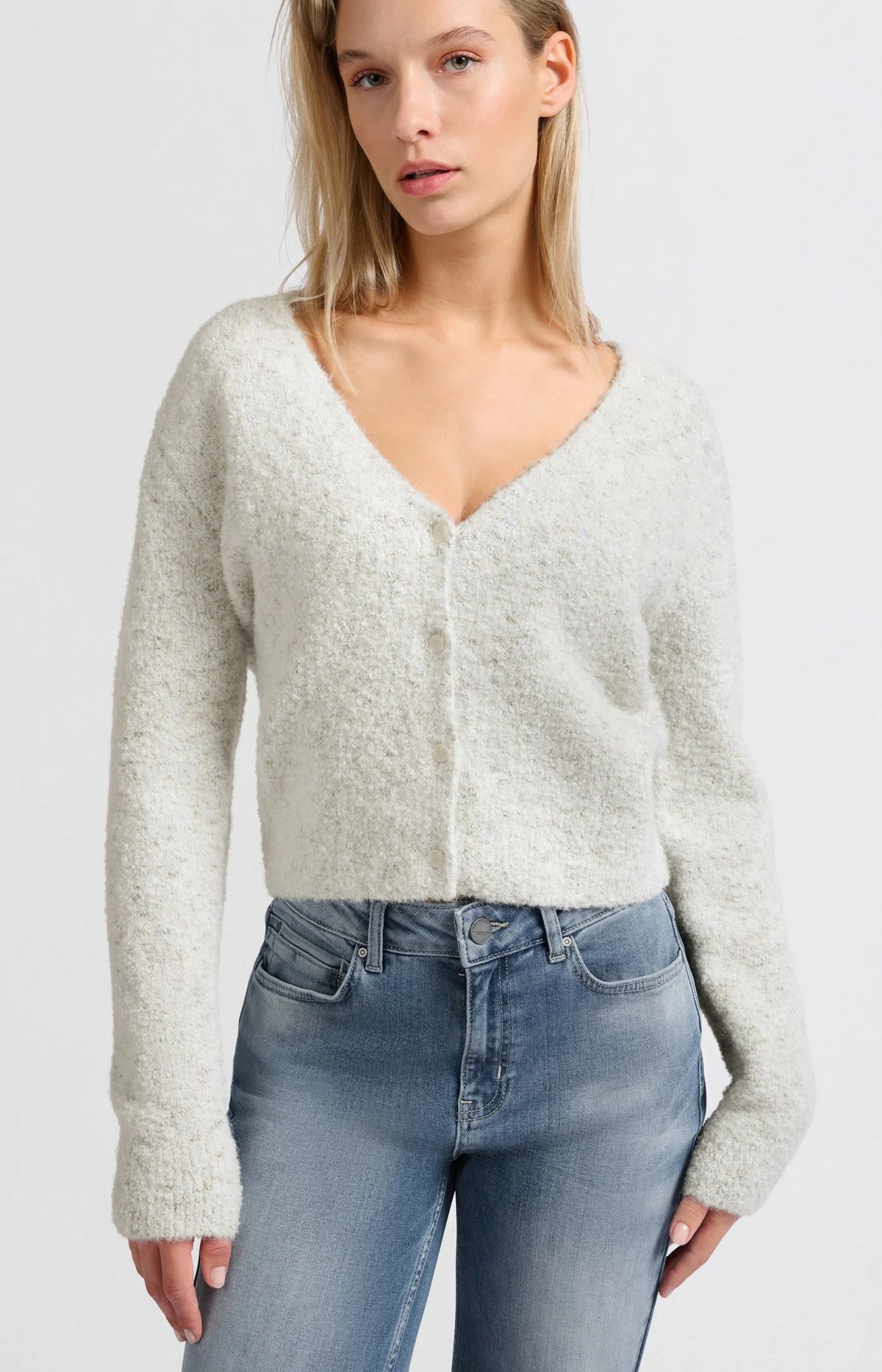 Boucle Cardigan with Colourful Accents - Off White