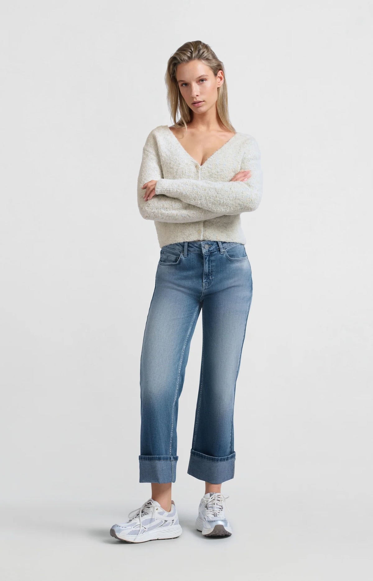 Boucle Cardigan with Colourful Accents - Off White