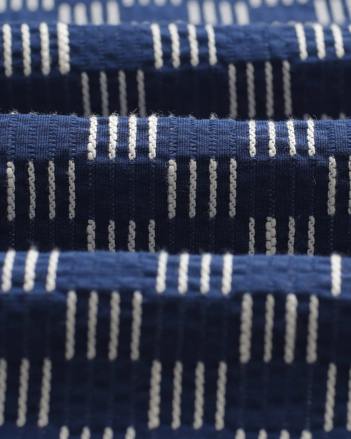 Breton Overshirt -  Indigo And Ecru Geometric Grid Stitch