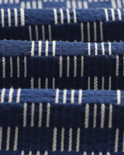 Breton Overshirt -  Indigo And Ecru Geometric Grid Stitch