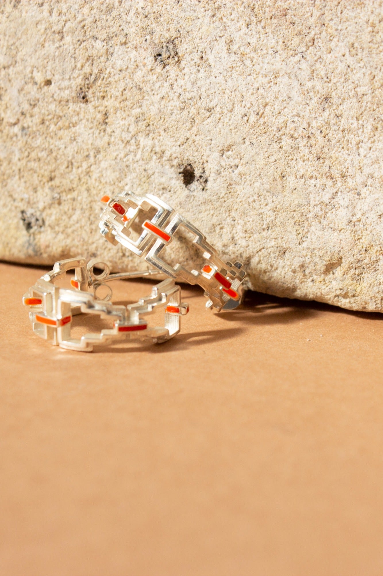 Mayan Hoops (Small) - Silver Tangerine