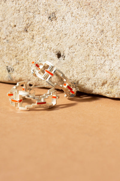 Mayan Hoops (Small) - Silver Tangerine