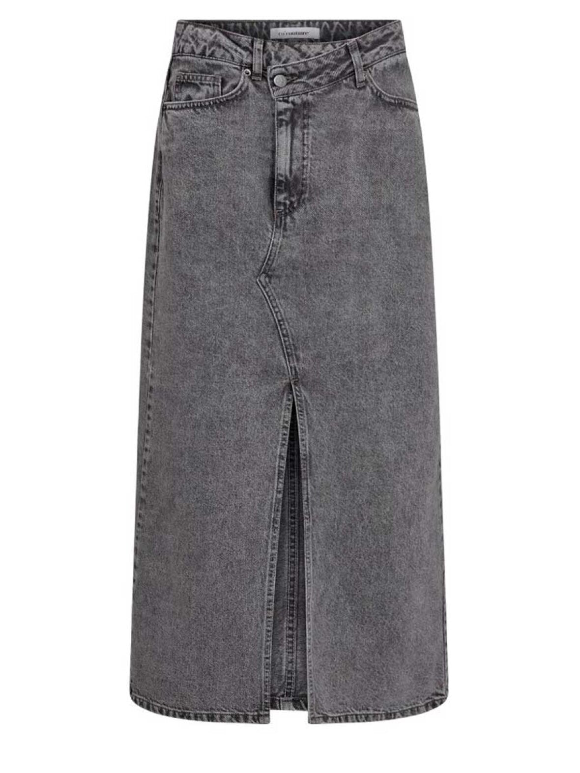 Vika CC Asym Slit Denim Skirt - Mid Grey