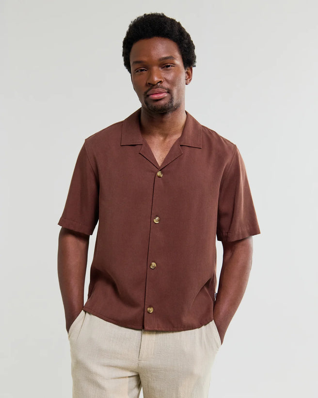 Curzon SS Shirt Drapey Tencel Twill - Brown