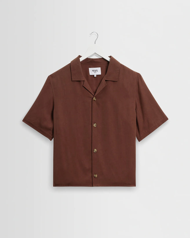 Curzon SS Shirt Drapey Tencel Twill - Brown
