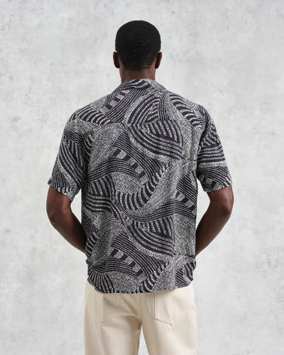 Didcot Shirt - Navy And Ecru Swirl Print