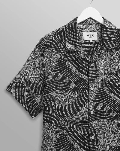 Didcot Shirt - Navy And Ecru Swirl Print