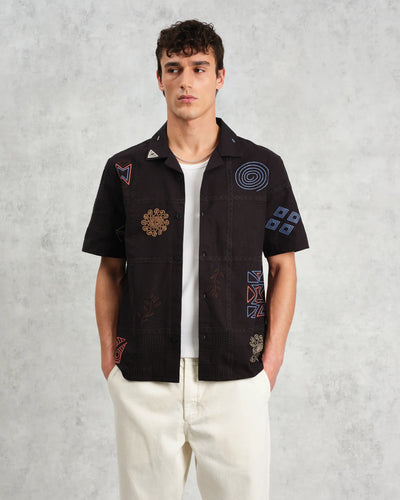 Didcot Shirt - Dark Navy Doodle Embroidery