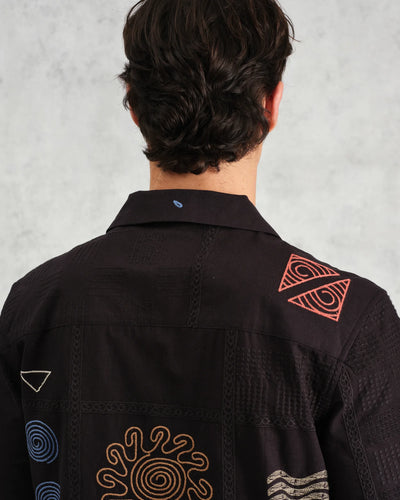 Didcot Shirt - Dark Navy Doodle Embroidery
