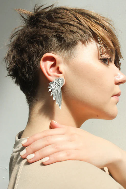 Wing Earrings (Large) - Silver