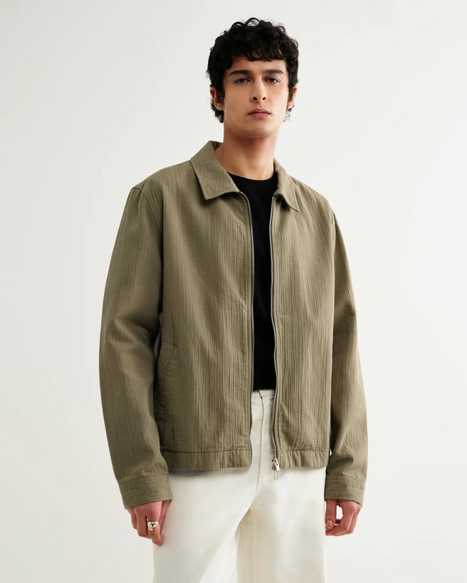 Eldon Jacket Cotton Linen Crinkle - Khaki