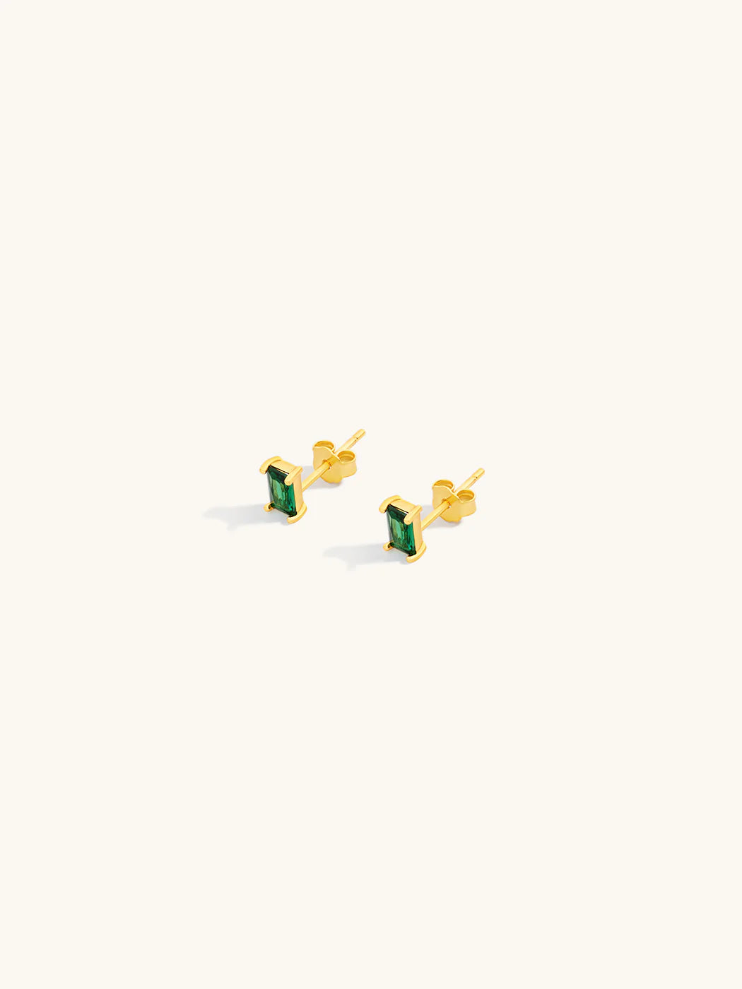 Emerald Baguette Studs - Gold Plating/Emerald