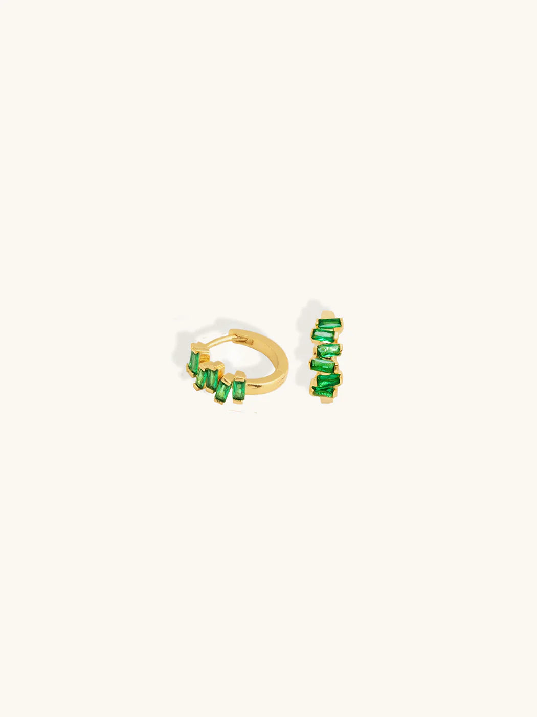 Emerald Block Huggies - Gold Plating/Emerald
