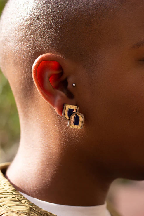 Arch Window Studs - Gold & Navy