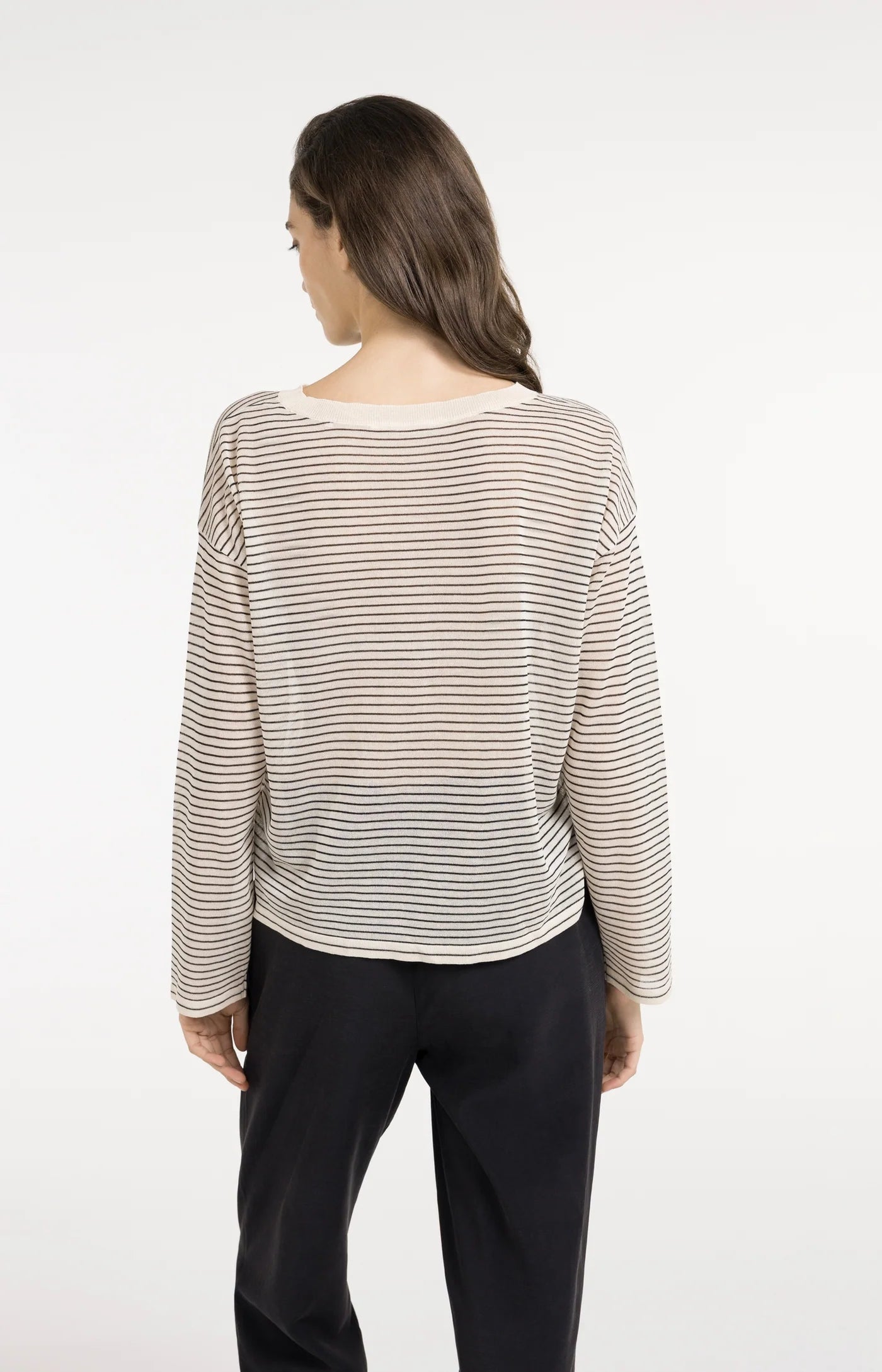 Fine Knitted Stripe Sweater - Creme Beige Dessin