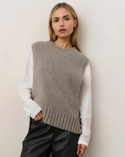 Rib Stitch Spencer Vest - Brownish Grey Melange