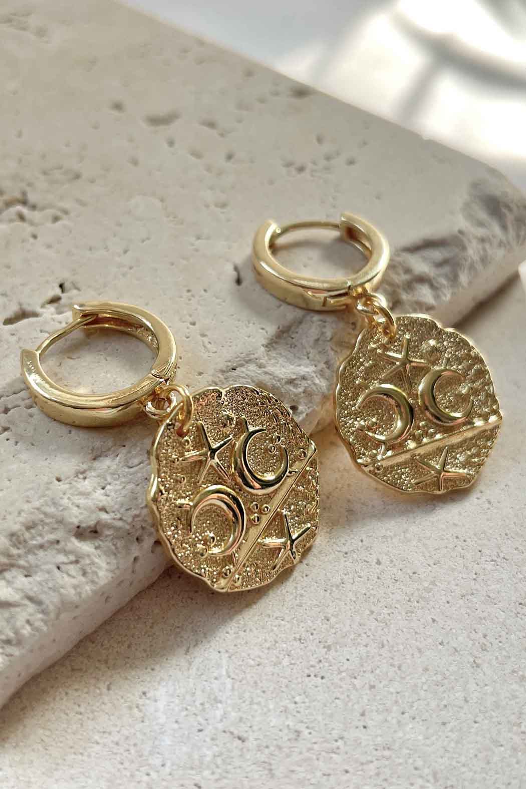 Galaxy Medallion Hoops - Gold Plating