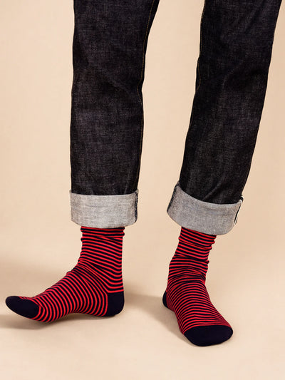 Nautical Striped Men's Crew - Navy/Red