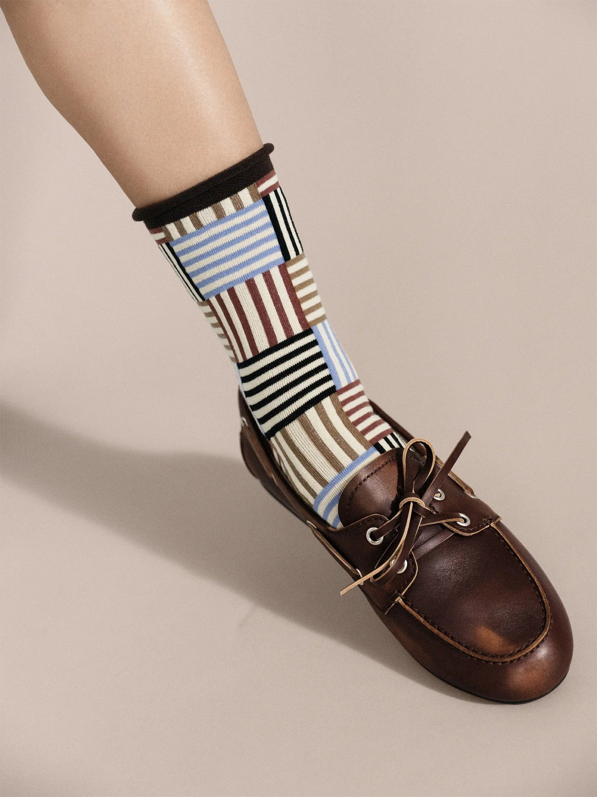 Striped Tile Crew - Brown