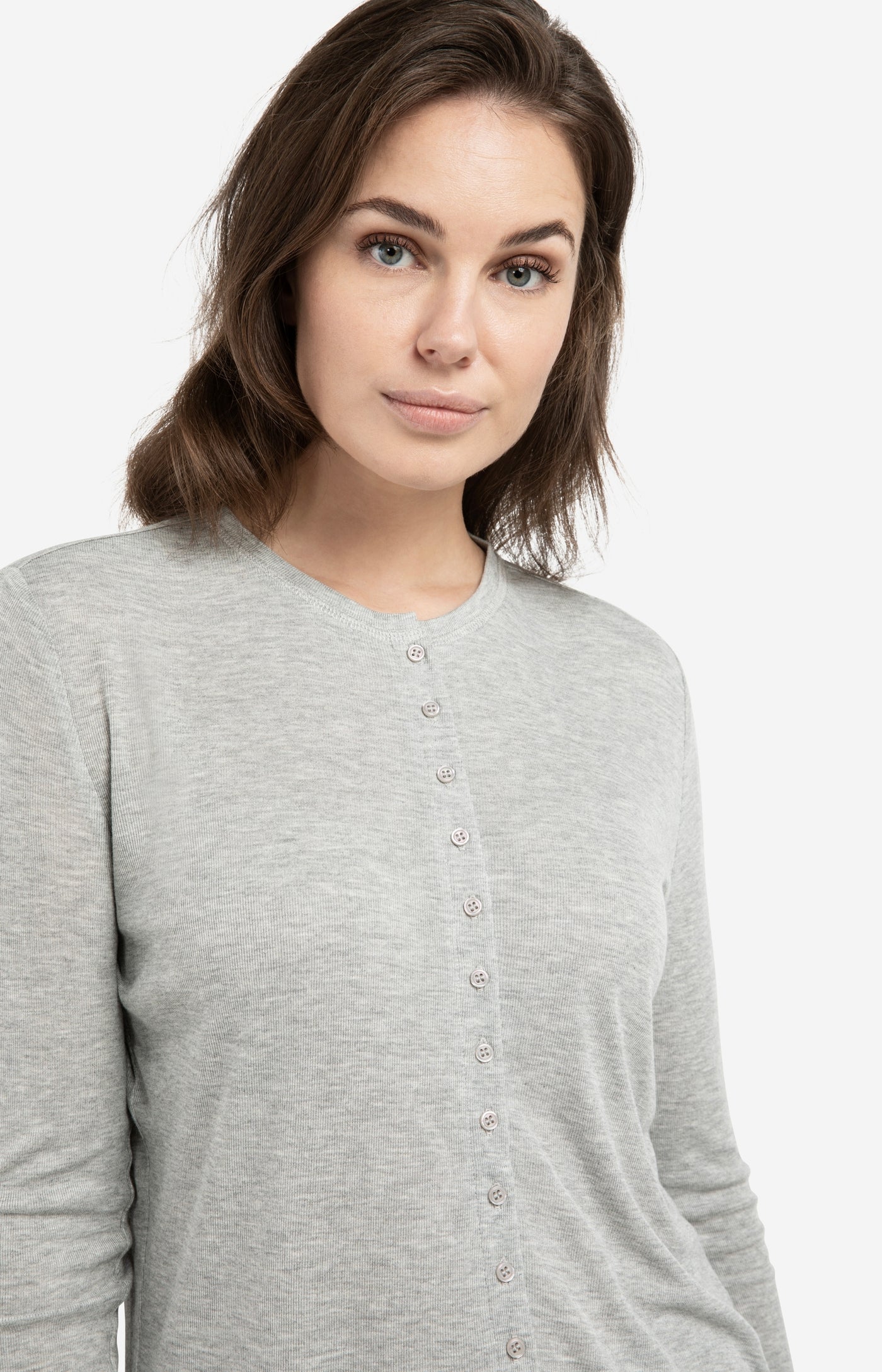 Jersey Cardigan with Buttons - Medium Grey Melange
