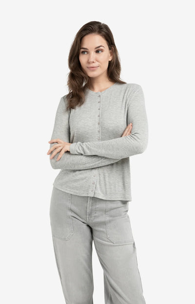 Jersey Cardigan with Buttons - Medium Grey Melange