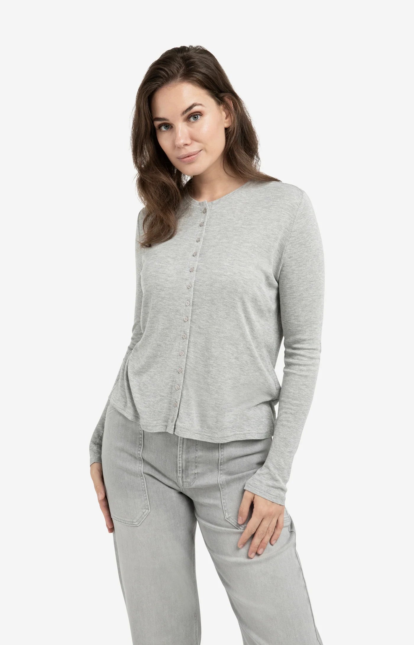 Jersey Cardigan with Buttons - Medium Grey Melange