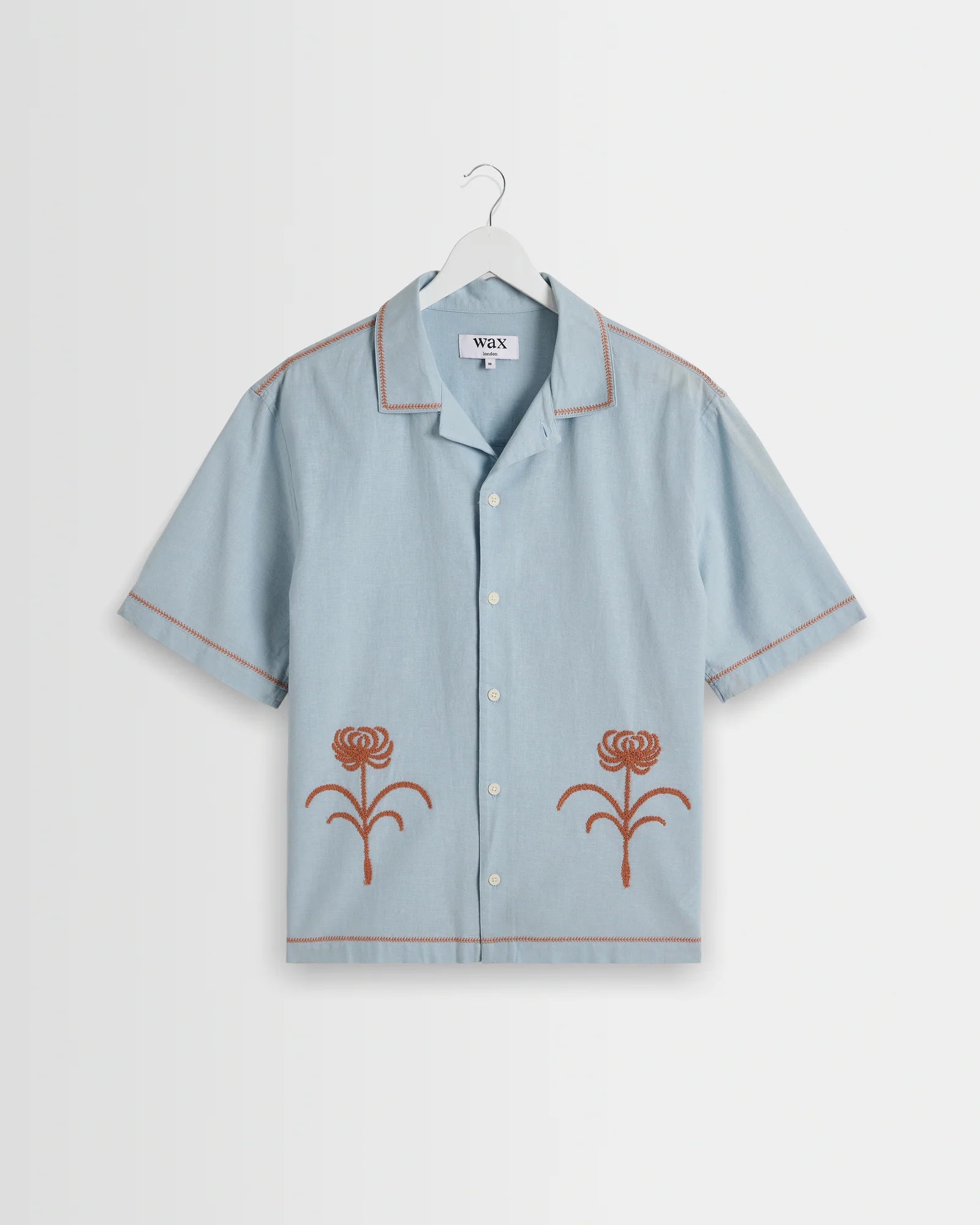 Keats Shirt Dahlia Embroidery - Light Blue / Rust