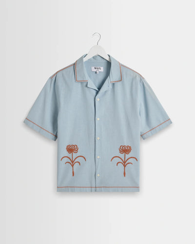 Keats Shirt Dahlia Embroidery - Light Blue / Rust