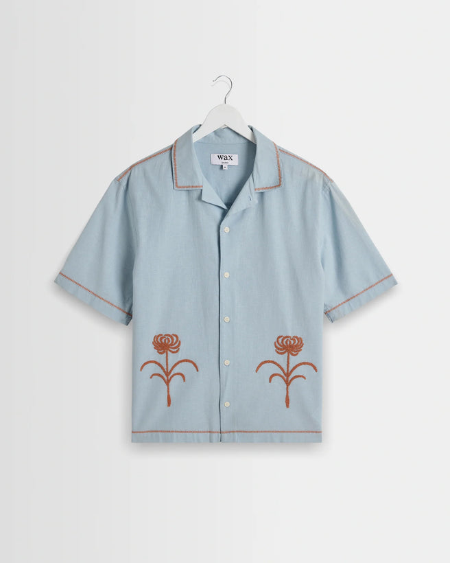 Keats Shirt Dahlia Embroidery - Light Blue / Rust