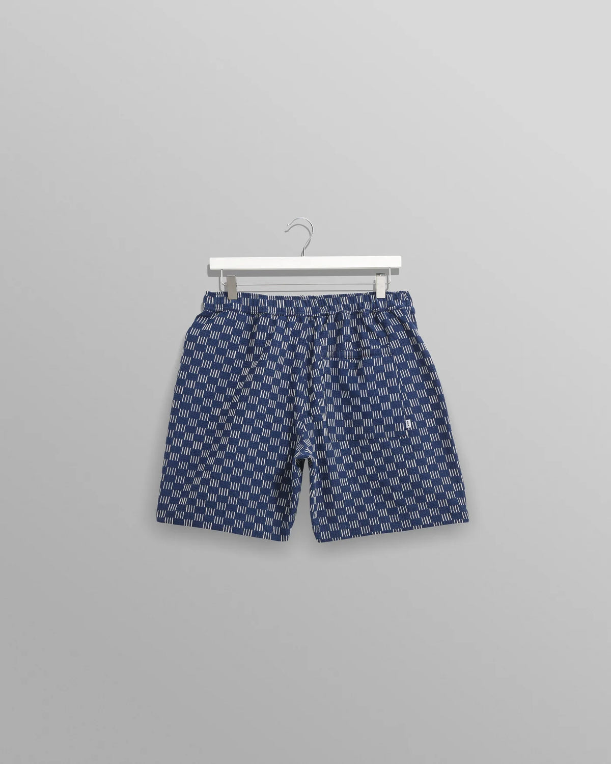 Kurt Shorts - Indigo And Ecru Geometric Grid Stitch