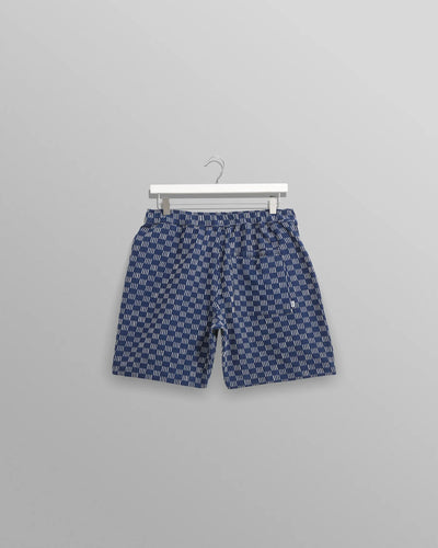 Kurt Shorts - Indigo And Ecru Geometric Grid Stitch