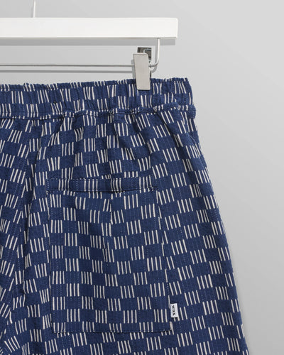 Kurt Shorts - Indigo And Ecru Geometric Grid Stitch
