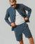 Kurt Shorts - Indigo And Ecru Geometric Grid Stitch