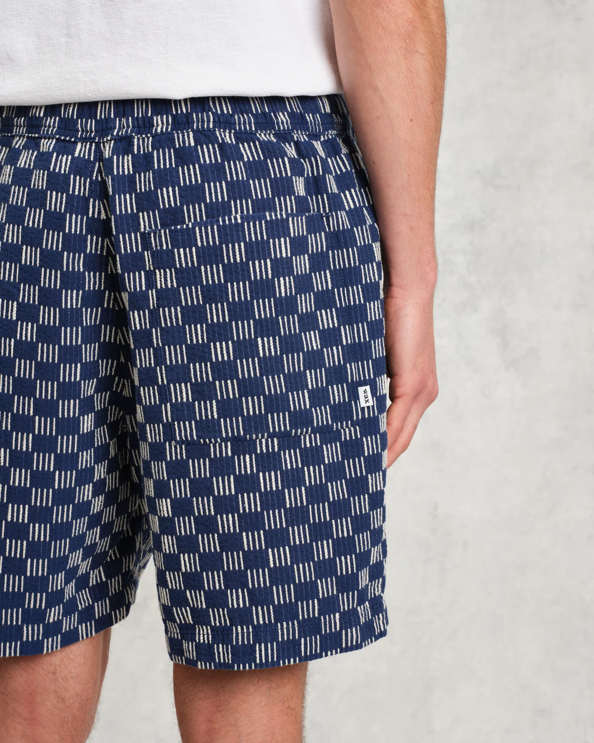 Kurt Shorts - Indigo And Ecru Geometric Grid Stitch