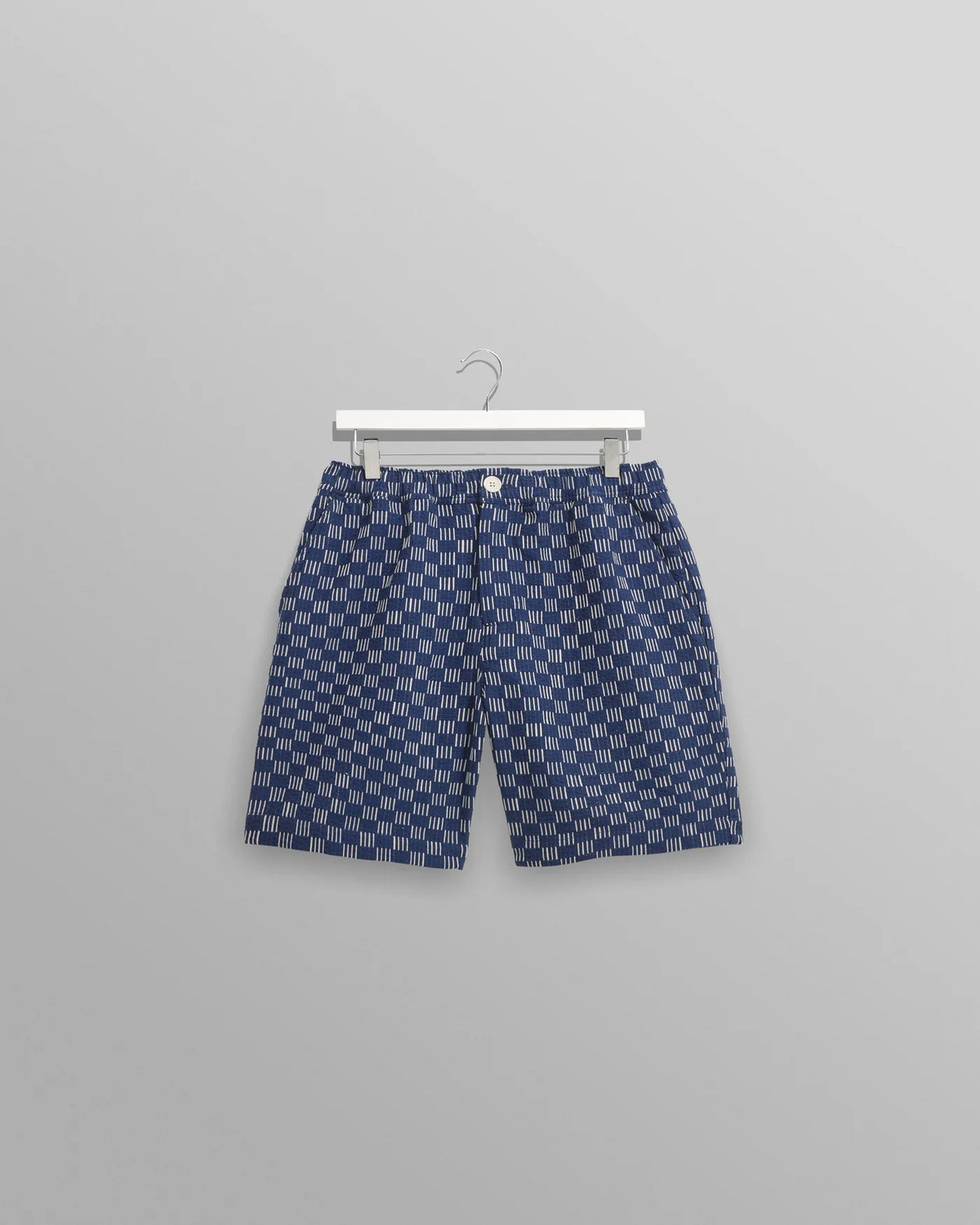 Kurt Shorts - Indigo And Ecru Geometric Grid Stitch