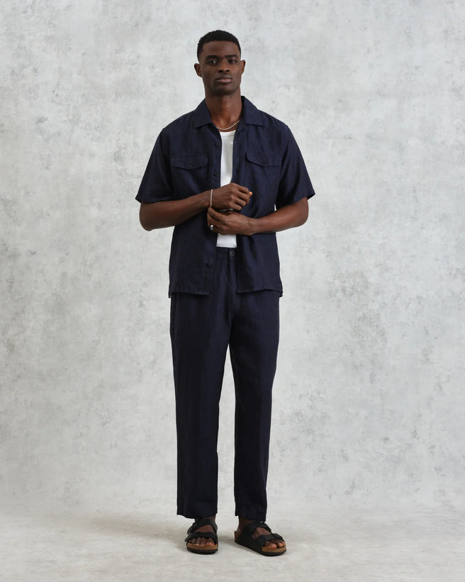 Kurt Trouser Washed Linen - Two - Tone Navy