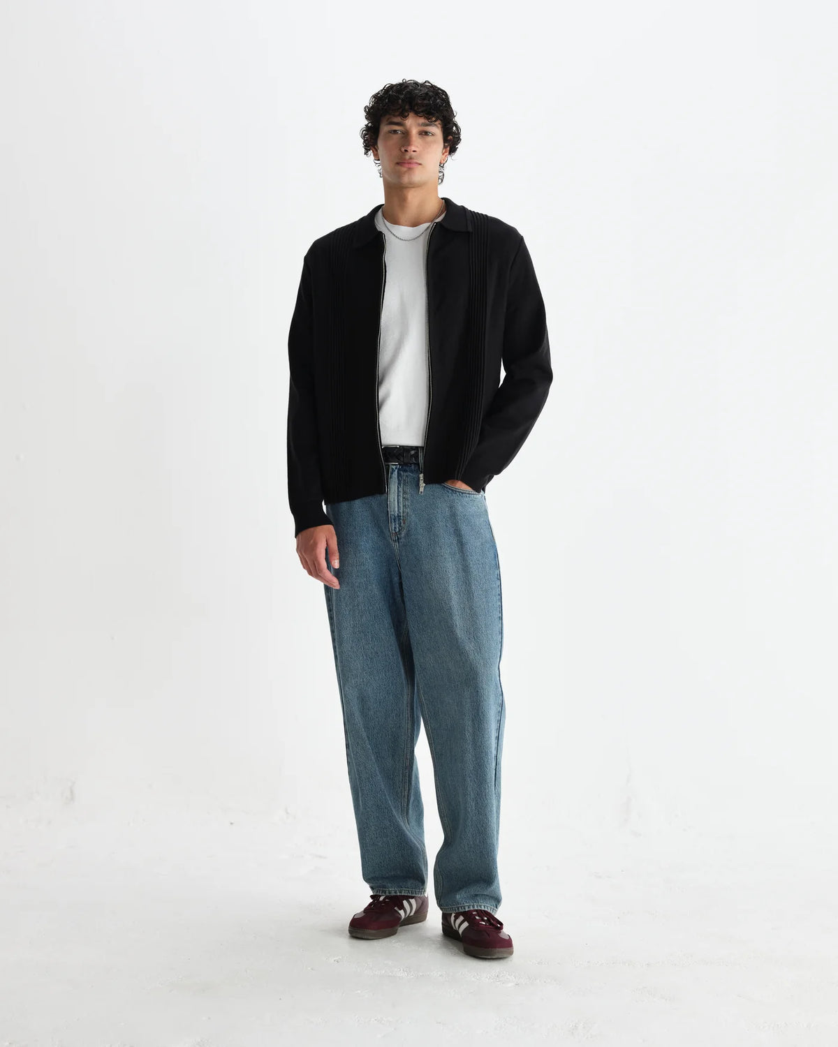 Lennox  Striped Zip Polo - Black