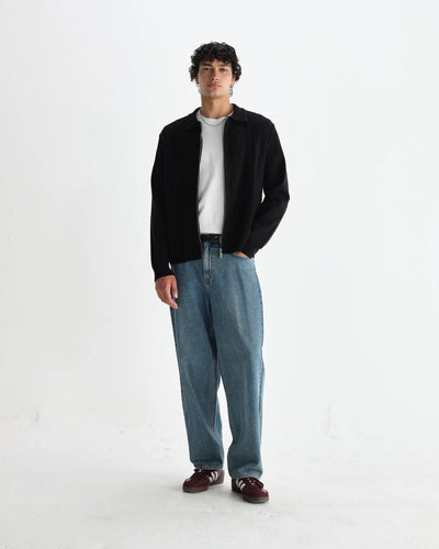 Lennox  Striped Zip Polo - Black