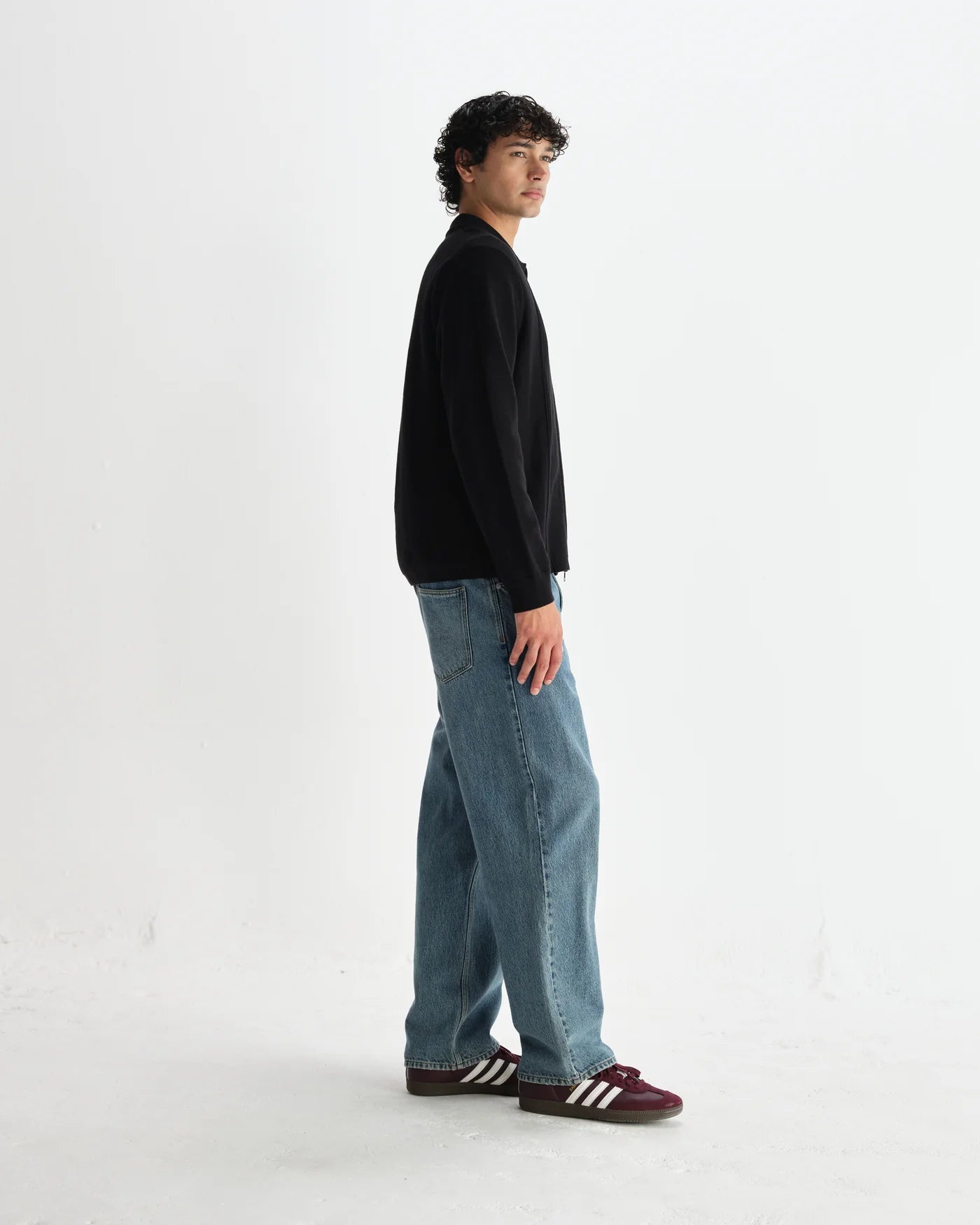 Lennox  Striped Zip Polo - Black